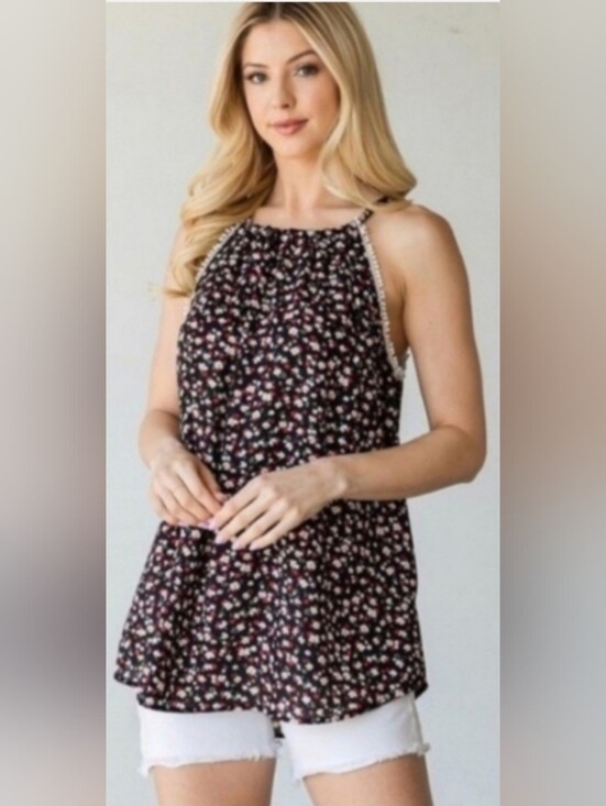 Tops - Floral Halter Flowy Tank Top Boho Spring Summer Vacation Size Medium